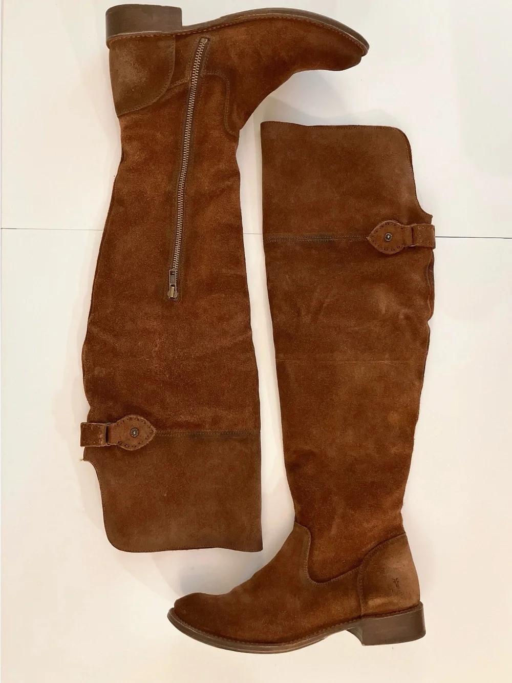 FRYE Suede Knee High Riding Boots Brown Shirley Western Festival